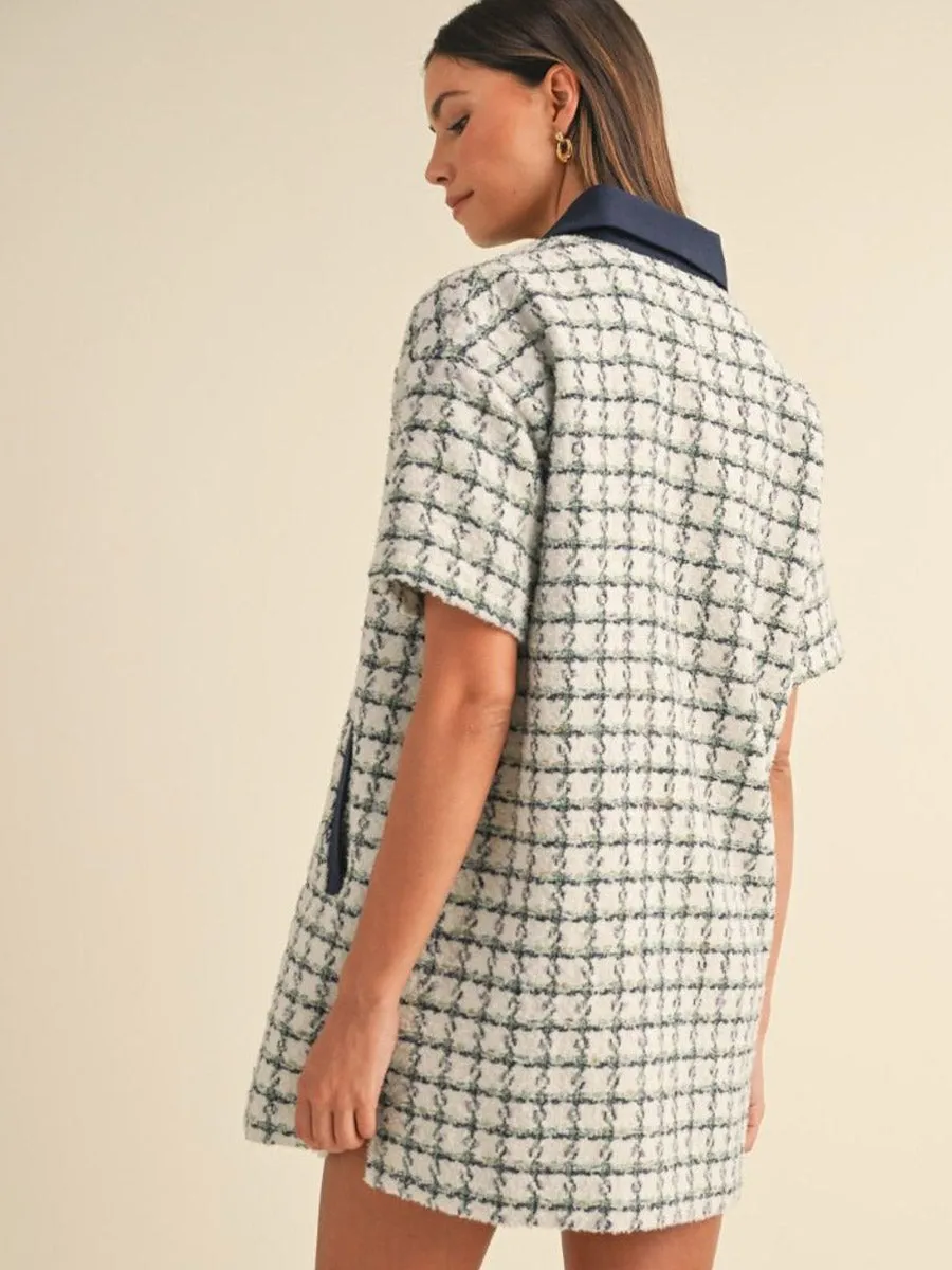 SHIRT COLLAR TWEED MINI DRESS - GREEN PLAID sold by OAK product image thumbnail 2