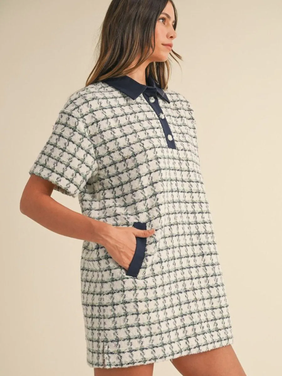 SHIRT COLLAR TWEED MINI DRESS - GREEN PLAID sold by OAK product image thumbnail 4