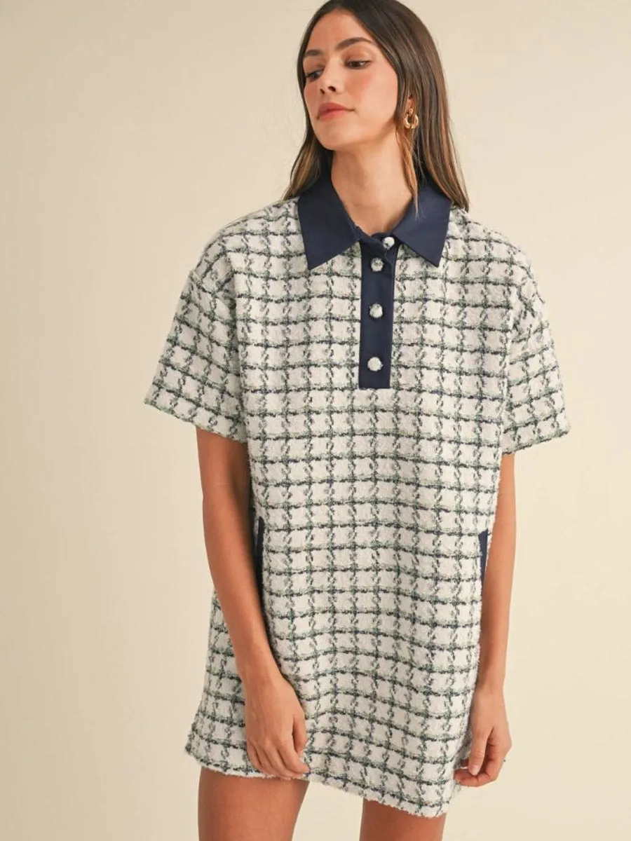 SHIRT COLLAR TWEED MINI DRESS - GREEN PLAID sold by OAK product image thumbnail 3