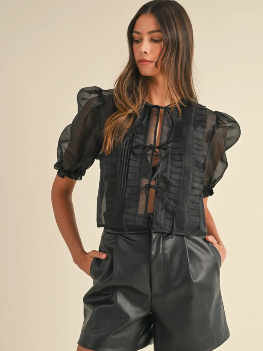 SHEER ORGANZA PUFF SLEEVE TOP - BLACK sold by OAK