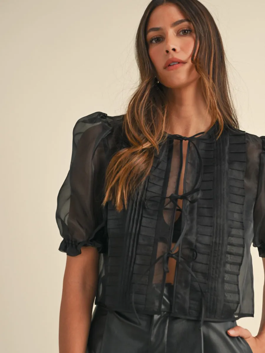 SHEER ORGANZA PUFF SLEEVE TOP - BLACK sold by OAK product image thumbnail 3