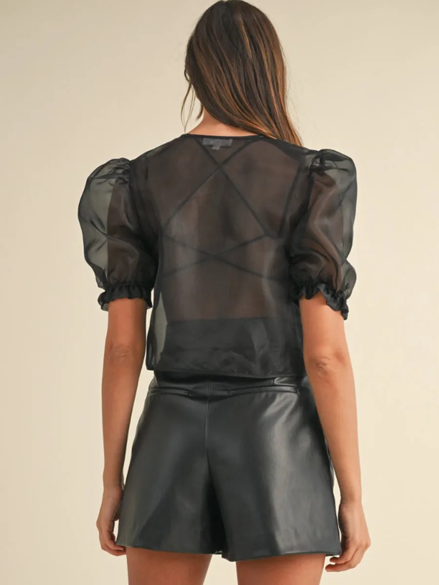 SHEER ORGANZA PUFF SLEEVE TOP - BLACK sold by OAK product image thumbnail 2