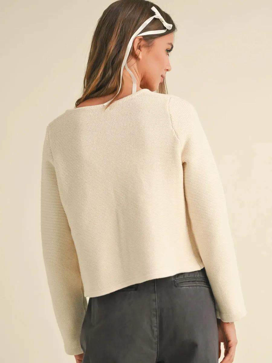 LONG SLEEVE KNITTED TIE CARDIGAN - CREAM sold by OAK product image thumbnail 2