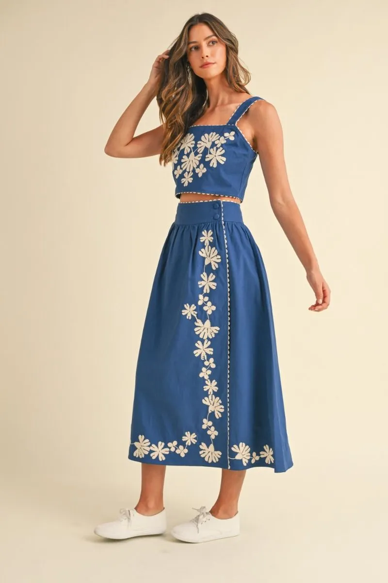 EMBROIDERED MIDI SKIRT - NAVY sold by OAK product image thumbnail 5