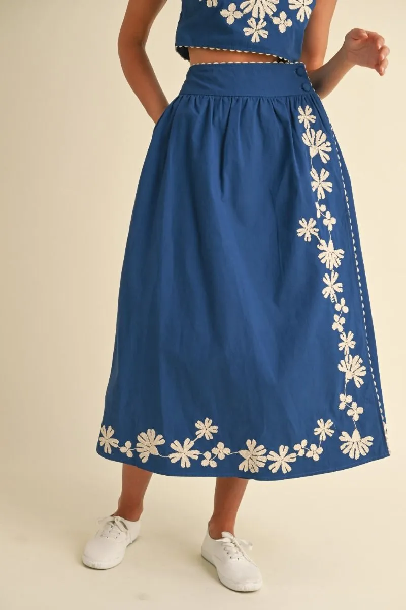 EMBROIDERED MIDI SKIRT - NAVY sold by OAK product image thumbnail 3