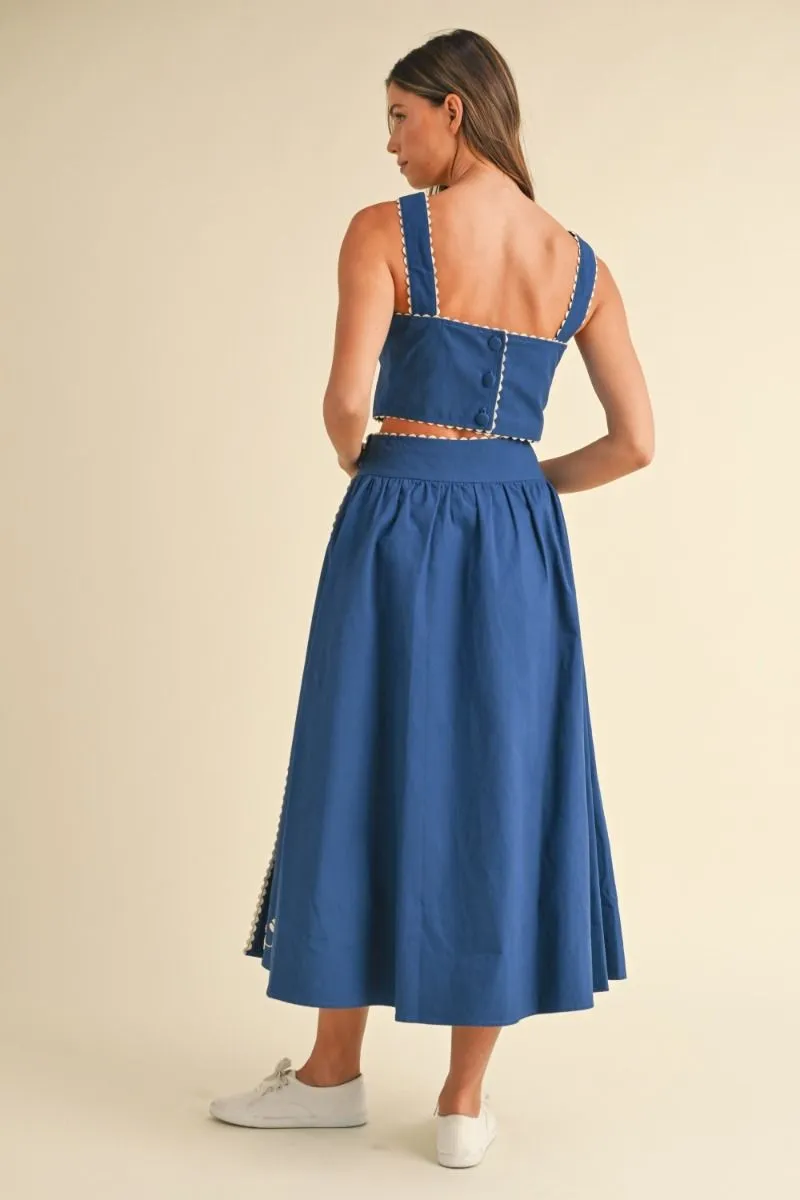 EMBROIDERED MIDI SKIRT - NAVY sold by OAK product image thumbnail 4