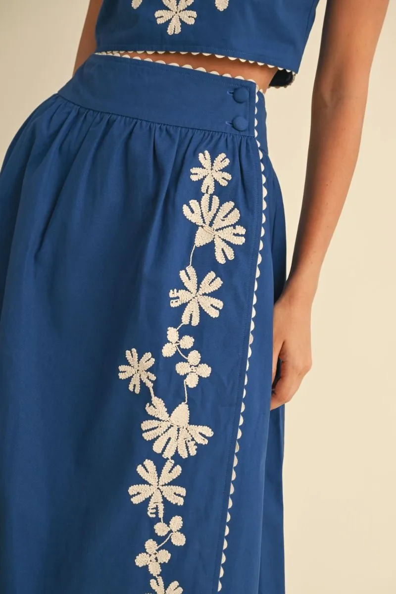 EMBROIDERED MIDI SKIRT - NAVY sold by OAK product image thumbnail 2