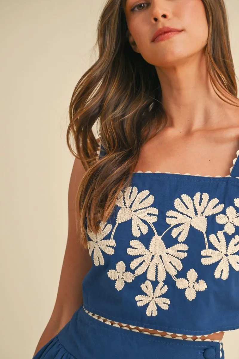 EMBROIDERED CROP TOP - NAVY sold by OAK product image thumbnail 3