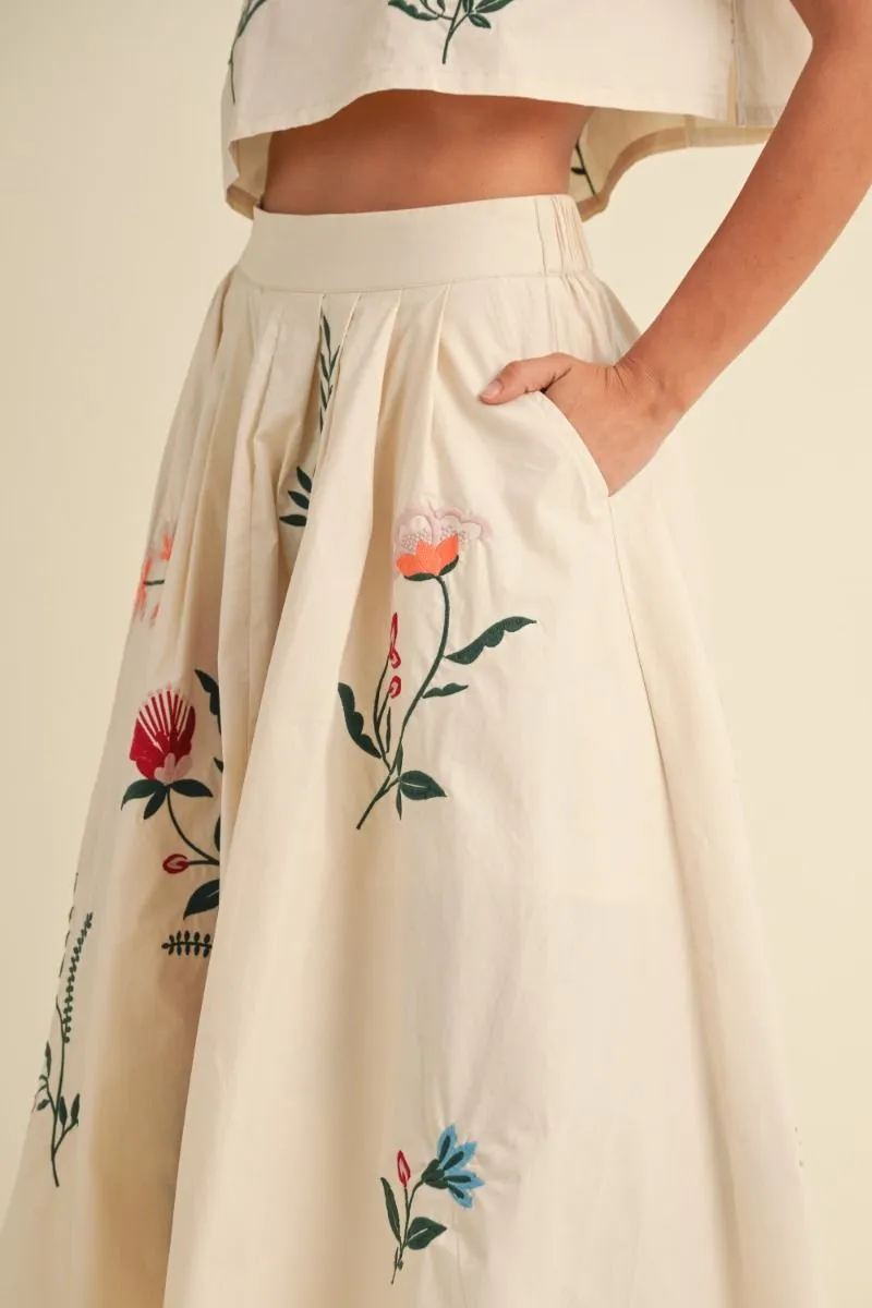 EMBROIDERED FLORAL MIDI SKIRT - CREAM sold by OAK product image thumbnail 2