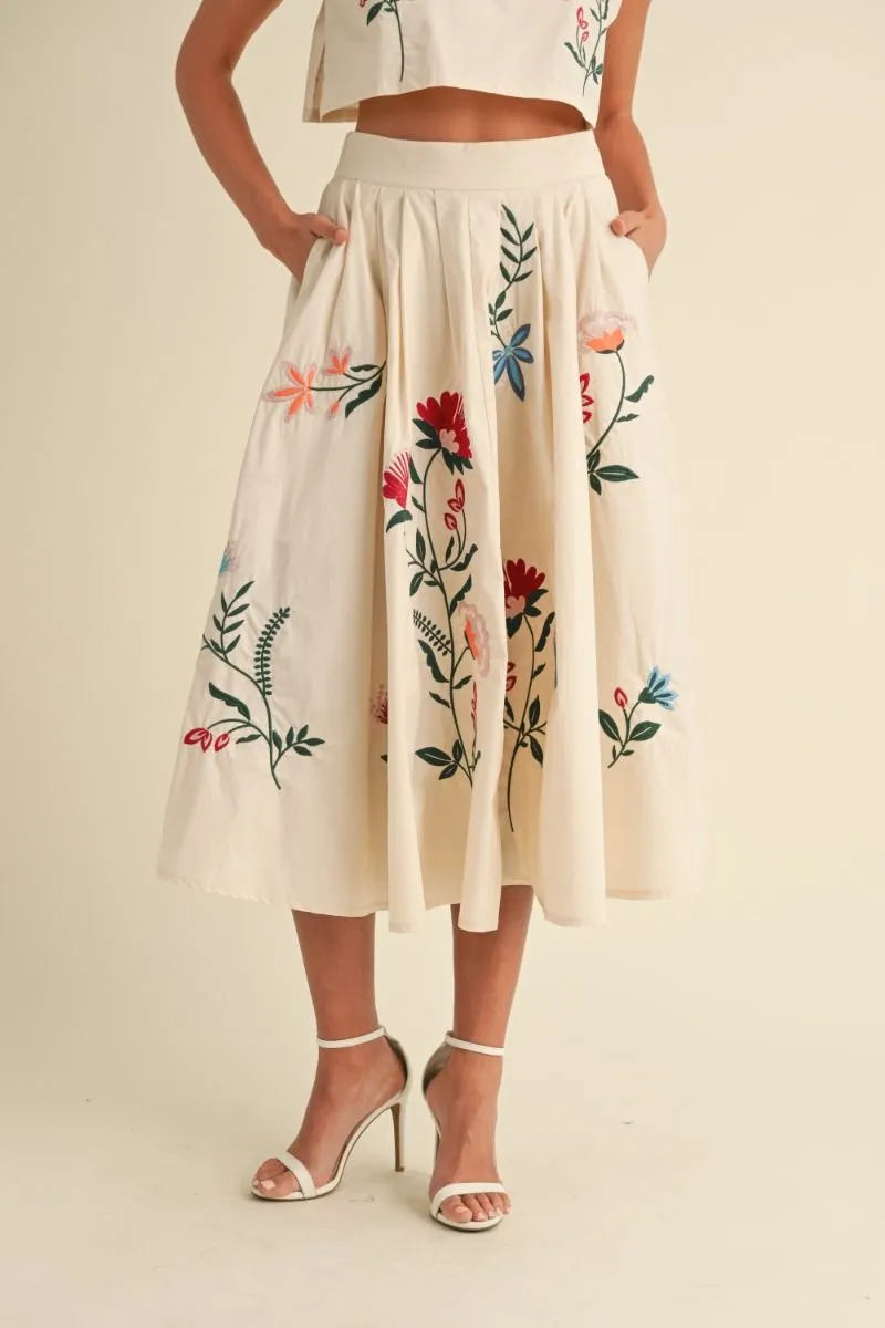 EMBROIDERED FLORAL MIDI SKIRT - CREAM sold by OAK product image thumbnail 4