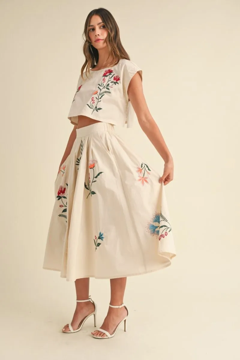 EMBROIDERED FLORAL MIDI SKIRT - CREAM sold by OAK product image thumbnail 3
