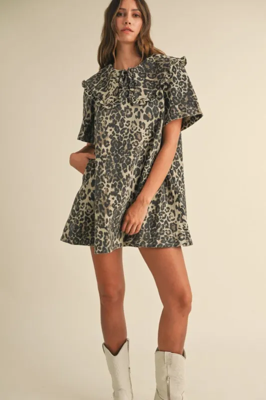 LEOPARD PRINTED COLLARED MINI DRESS sold by OAK