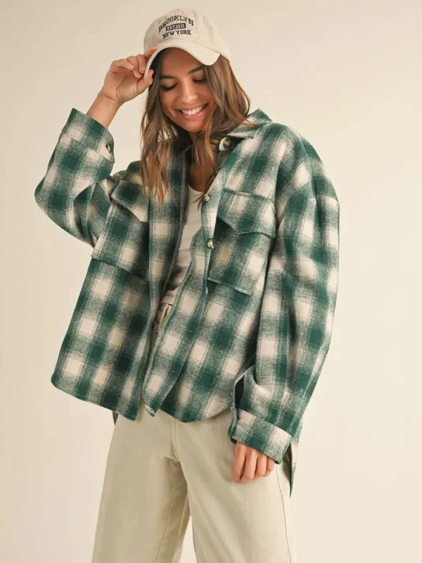 MIXED COLOUR PLAID SHACKET - GREEN sold by OAK