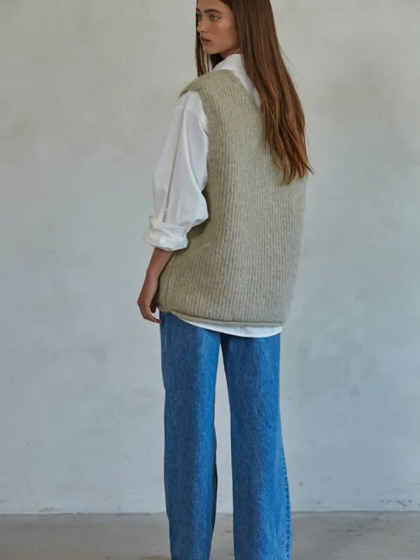 KNIT RIBBED PLUNG V-NECK SWEATER sold by OAK