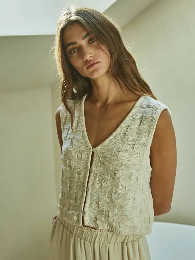 SLEEVELESS BUTTON-DOWN KNIT TANK sold by OAK