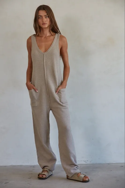 KNIT SLEEVELESS JUMPSUIT - NATURAL sold by OAK