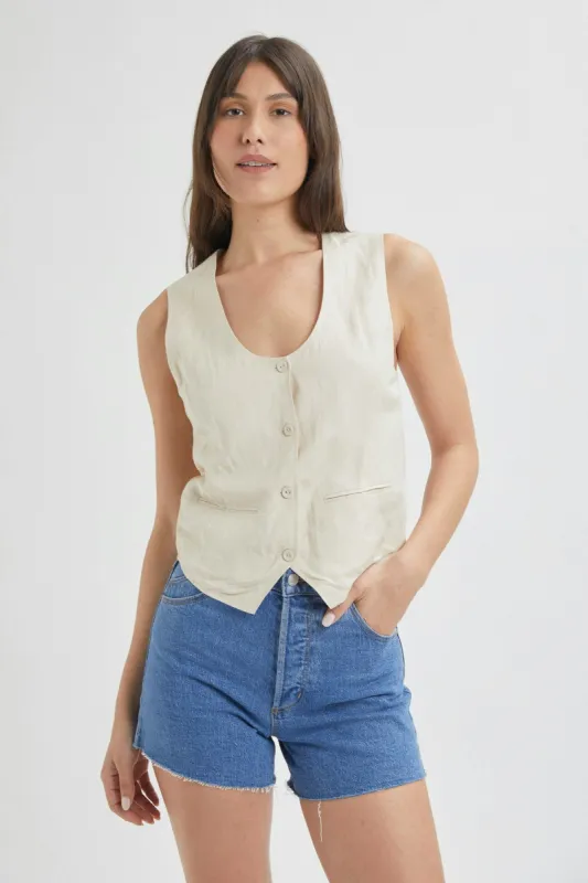 SOHO LINEN VEST - BISCUIT sold by OAK