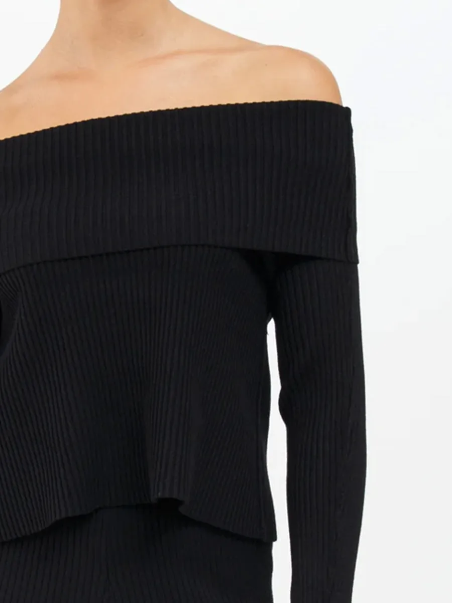 ELLE RIB KNIT OFF THE SHOULDER SWEATER - BLACK sold by OAK product image thumbnail 2