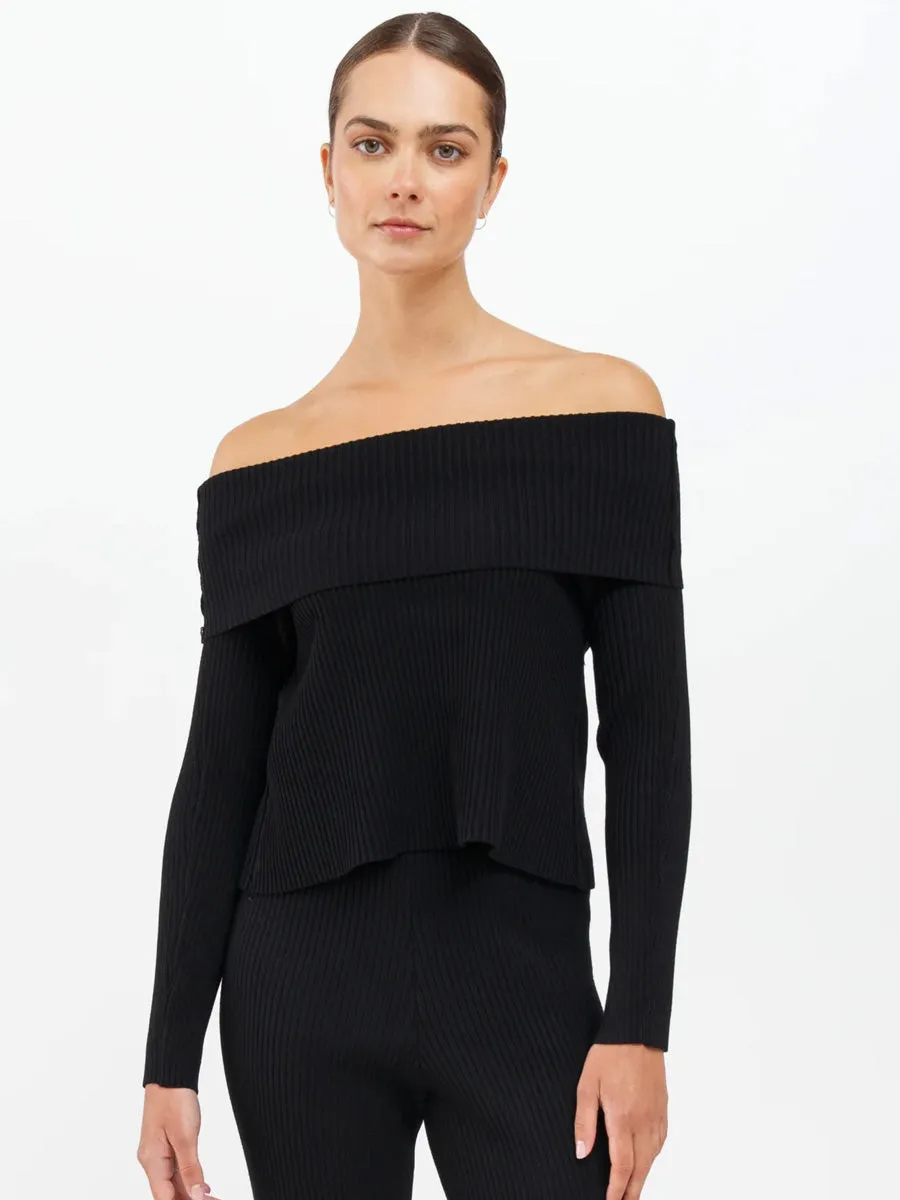 ELLE RIB KNIT OFF THE SHOULDER SWEATER - BLACK sold by OAK