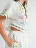 EMBROIDERED CROP BUTTON FRONT TOP - FLORAL sold by OAK