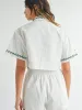 EMBROIDERED CROP BUTTON FRONT TOP - FLORAL sold by OAK