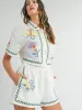 EMBROIDERED CROP BUTTON FRONT TOP - FLORAL sold by OAK