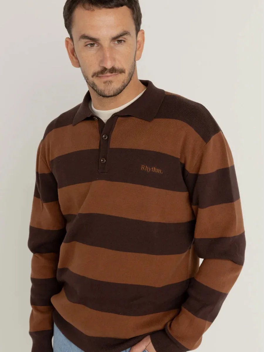 RHYTHM VENTURA STRIPE KNIT LONG-SLEEVE POLO sold by OAK