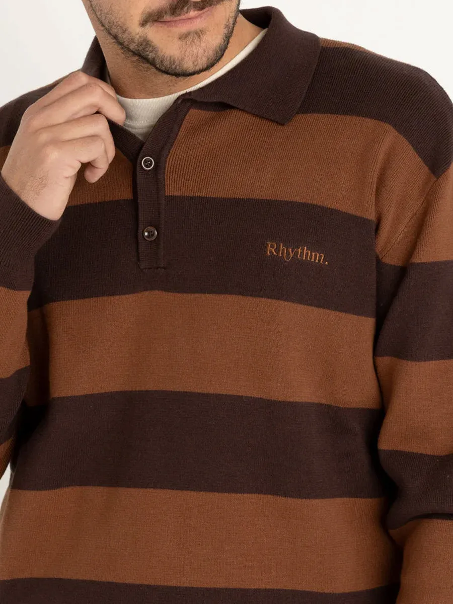 RHYTHM VENTURA STRIPE KNIT LONG-SLEEVE POLO sold by OAK product image thumbnail 3