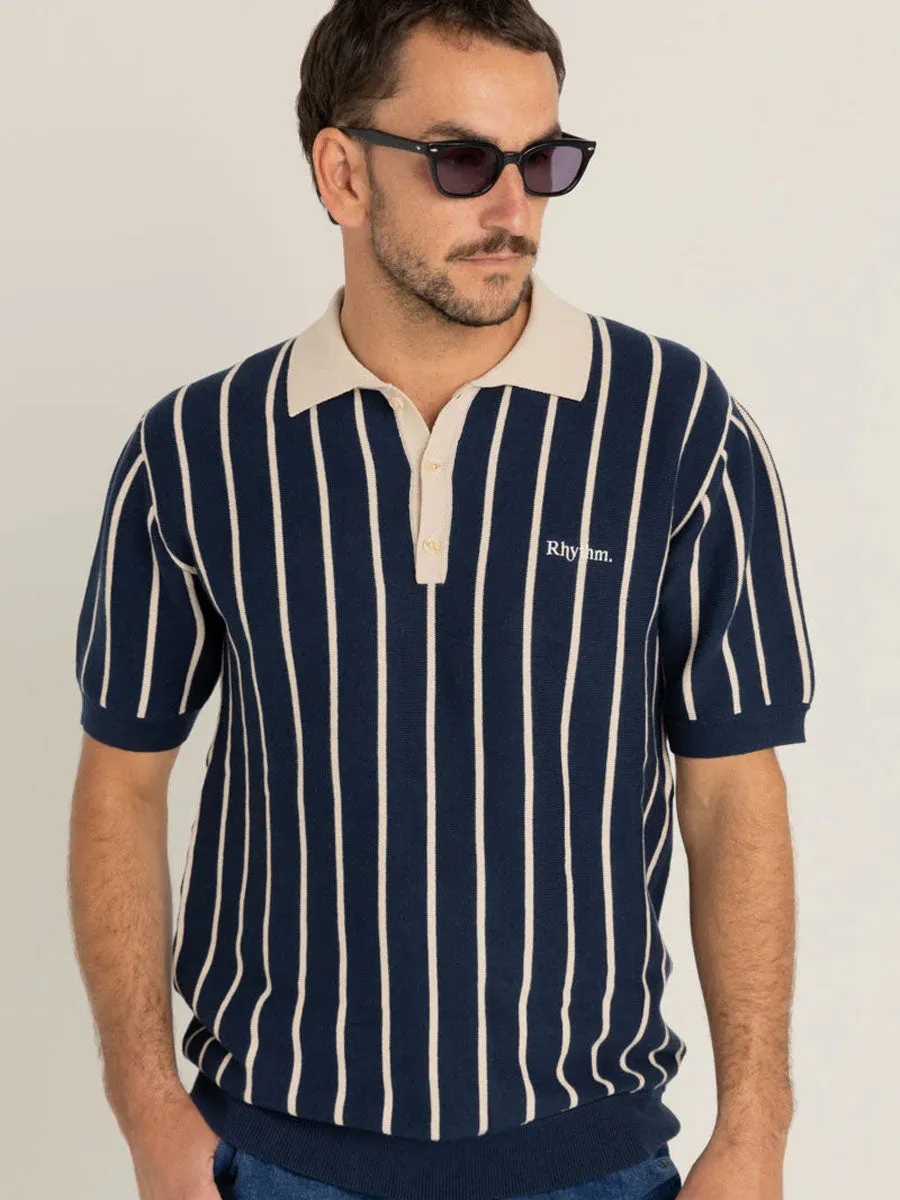 RHYTHM STRIPED KNIT SHORT-SLEEVE POLO sold by OAK