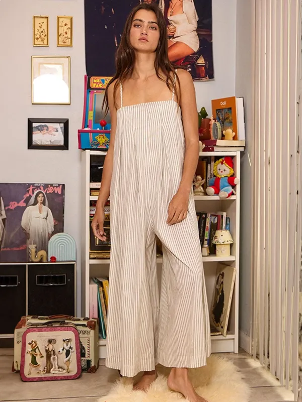 PLEAT JUMPSUIT STRIPE WIDE LEG - IVORY sold by OAK
