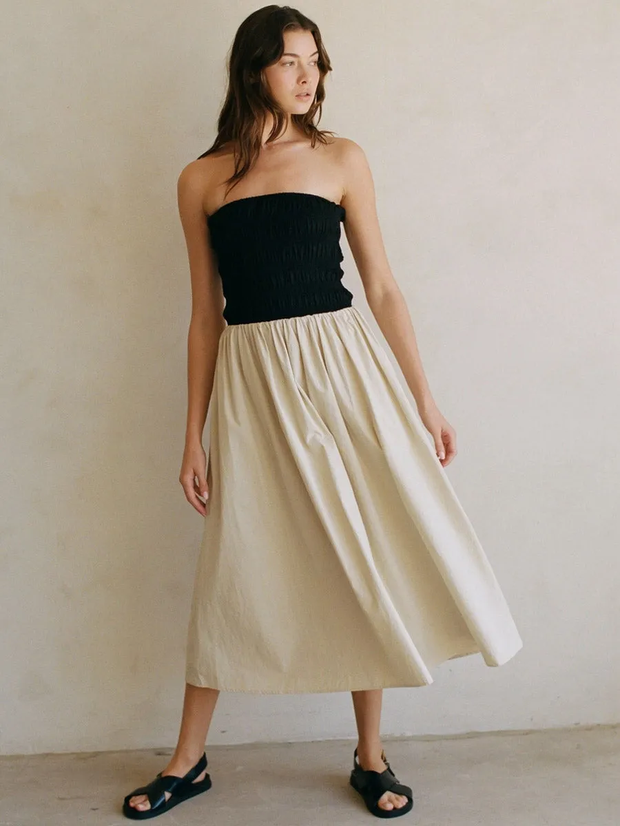 STRAPLESS RUCHED MIDI DRESS - BLACK/NATURAL sold by OAK product image thumbnail 4