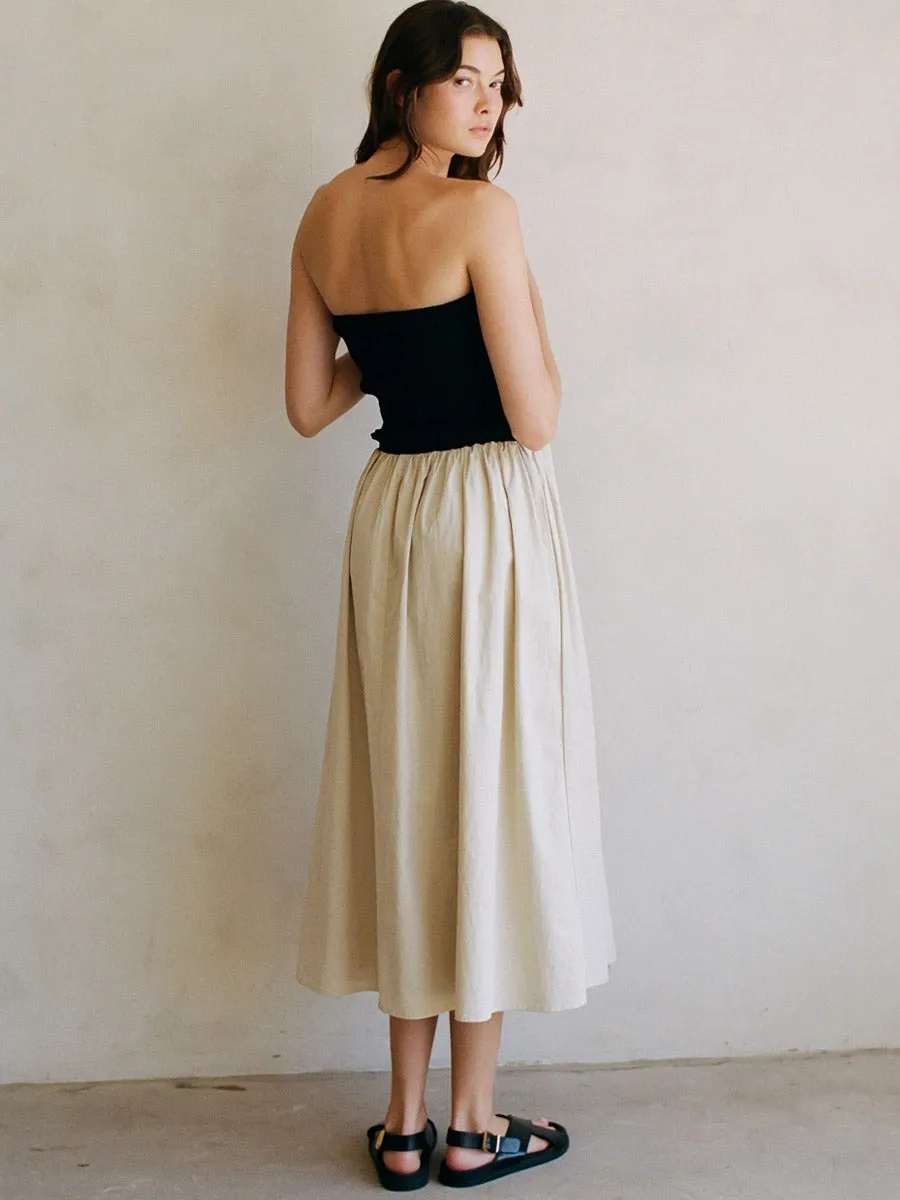 STRAPLESS RUCHED MIDI DRESS - BLACK/NATURAL sold by OAK product image thumbnail 2