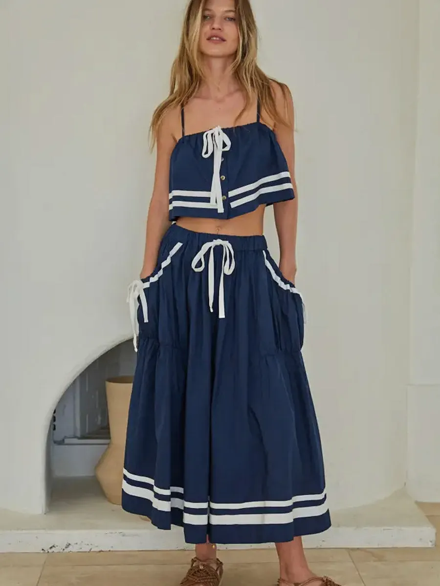 WOVEN COTTON FLARE MIDI SKIRT - NAVY sold by OAK product image thumbnail 3