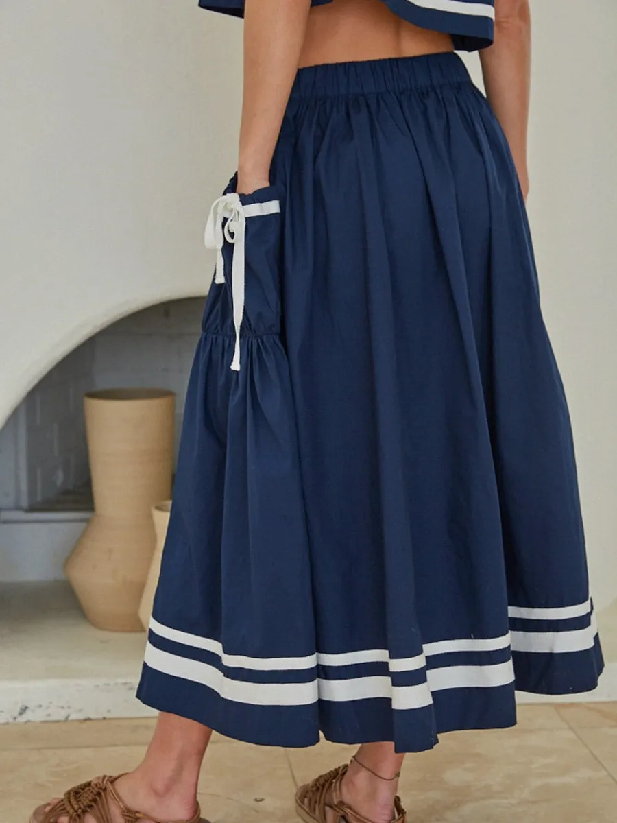 WOVEN COTTON FLARE MIDI SKIRT - NAVY sold by OAK product image thumbnail 2