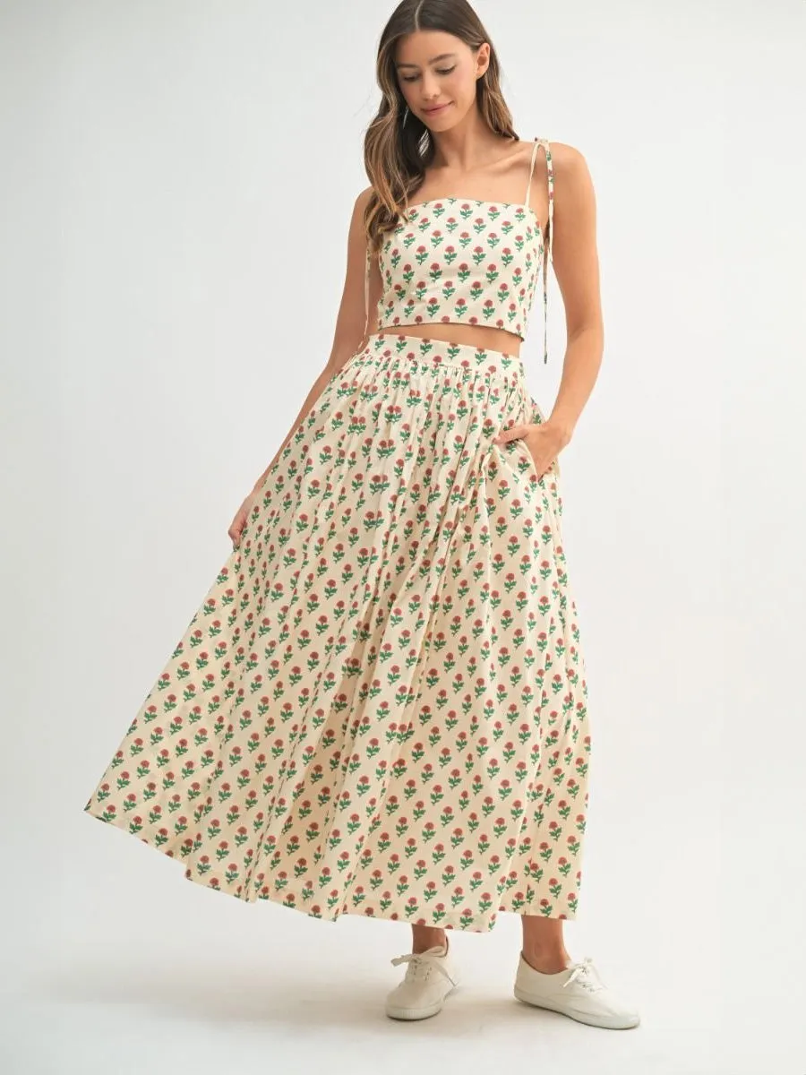 FLORAL PRINTED MIDI SKIRT - CREAM sold by OAK