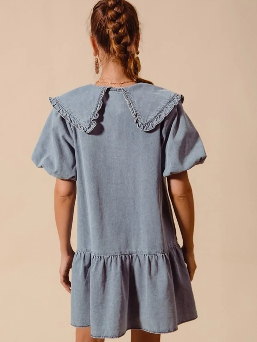 WASHED PETER PAN COLLAR DENIM DRESS sold by OAK product image thumbnail 2