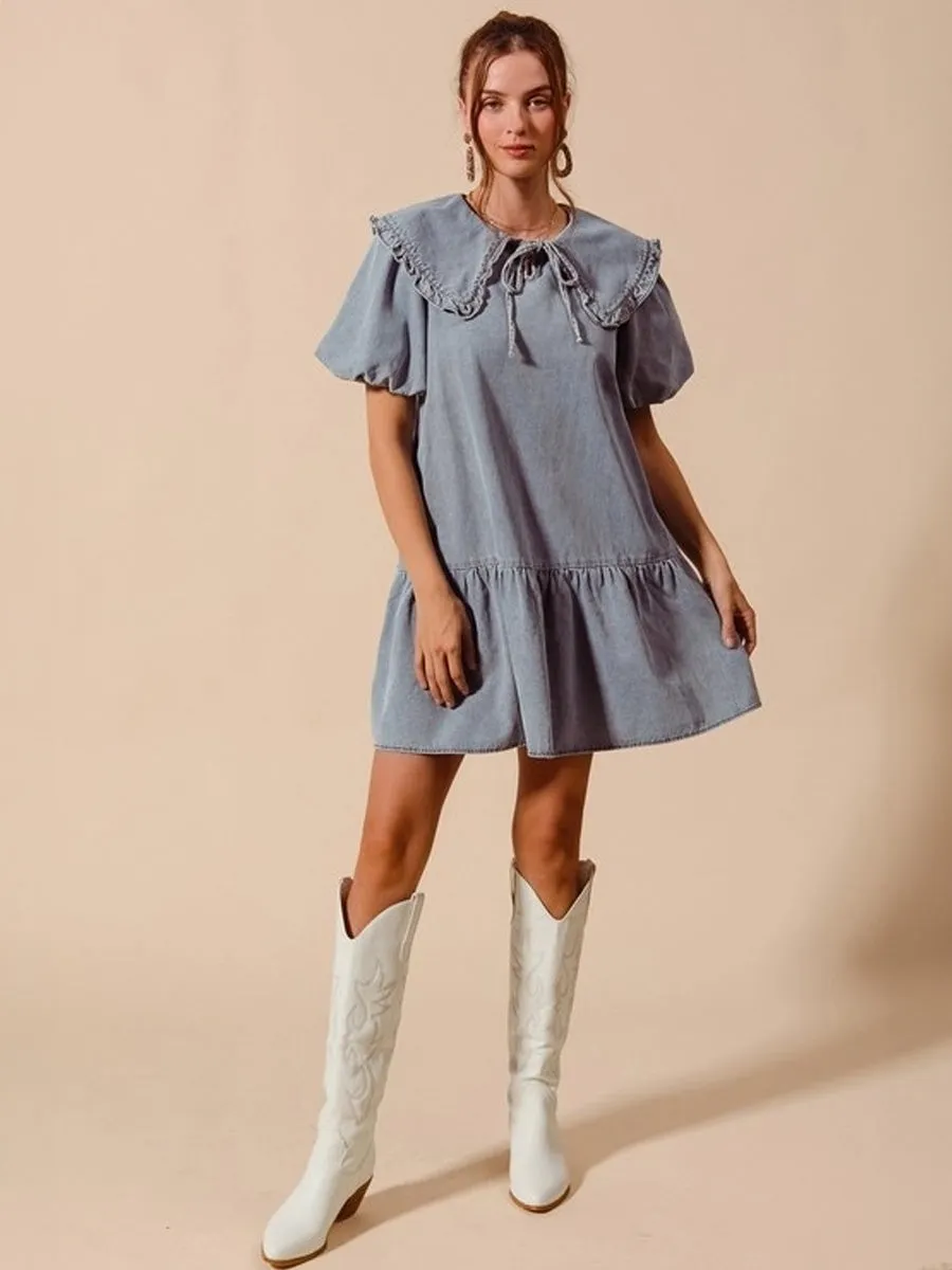 WASHED PETER PAN COLLAR DENIM DRESS sold by OAK product image thumbnail 4