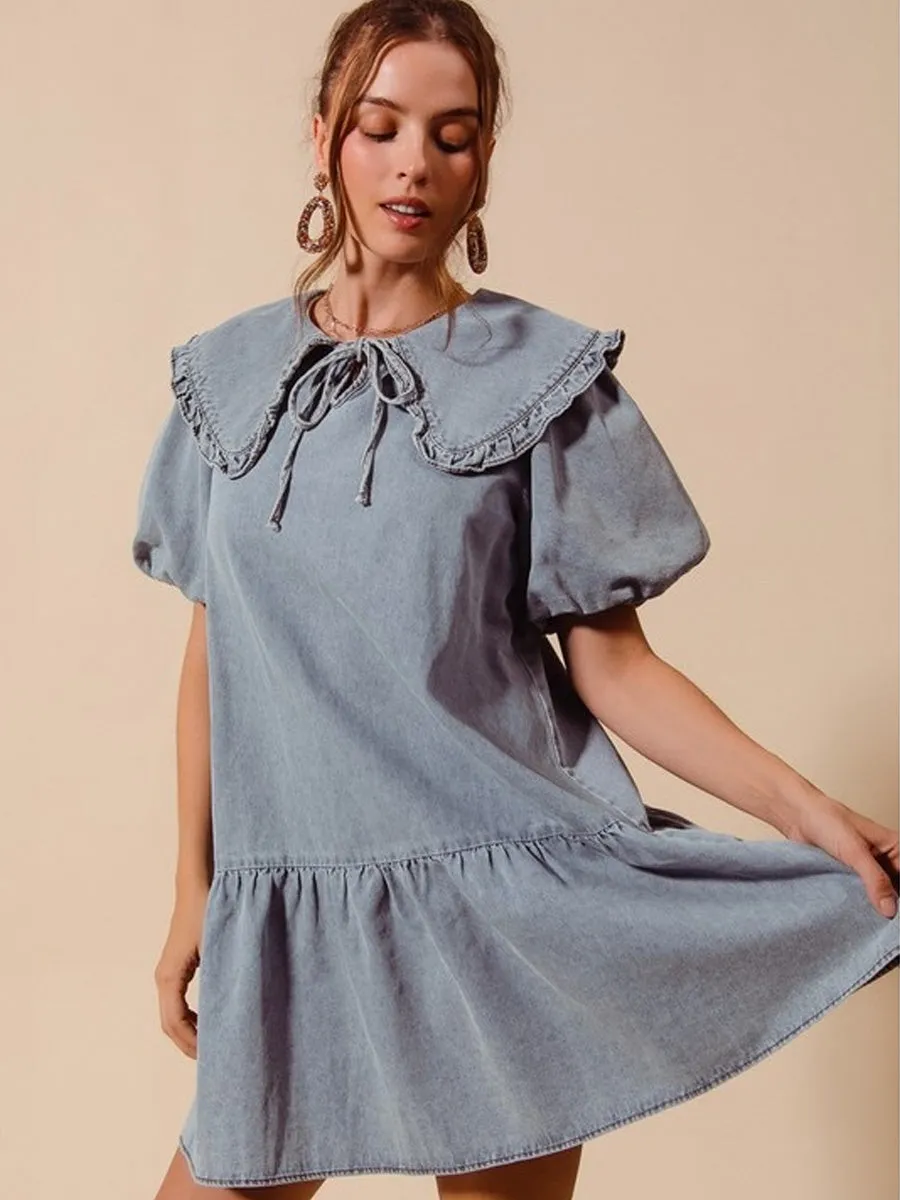 WASHED PETER PAN COLLAR DENIM DRESS sold by OAK product image thumbnail 3