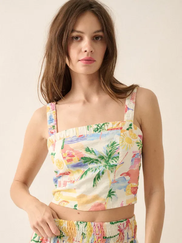 TROPICAL CROPPED CAMI TOP sold by OAK