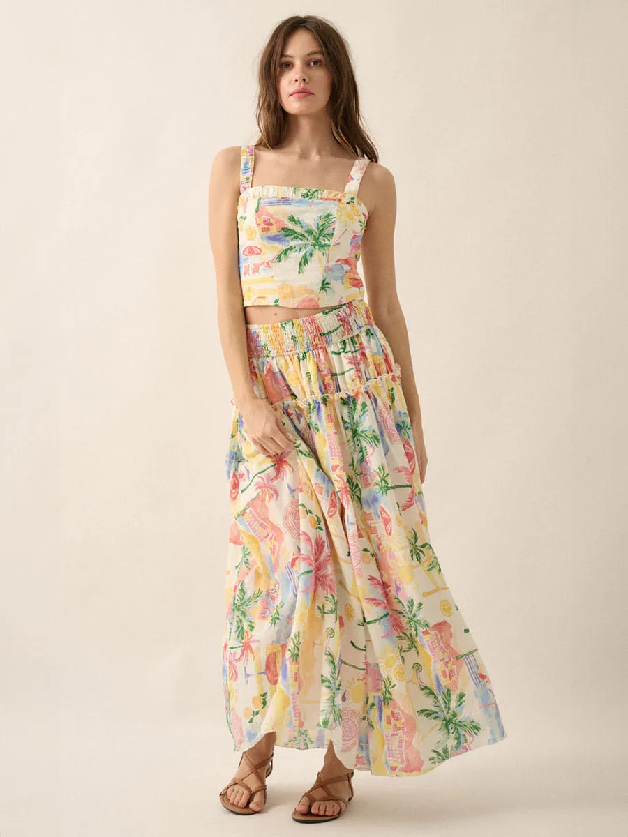 TROPICAL SMOCKED MAXI SKIRT sold by OAK
