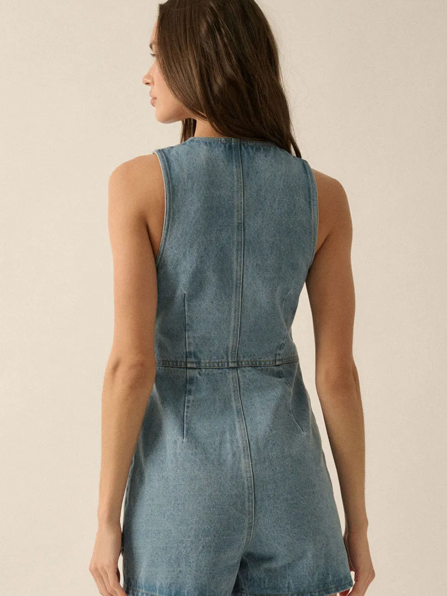 DENIM VEST SLEEVELESS ROMPER sold by OAK product image thumbnail 2