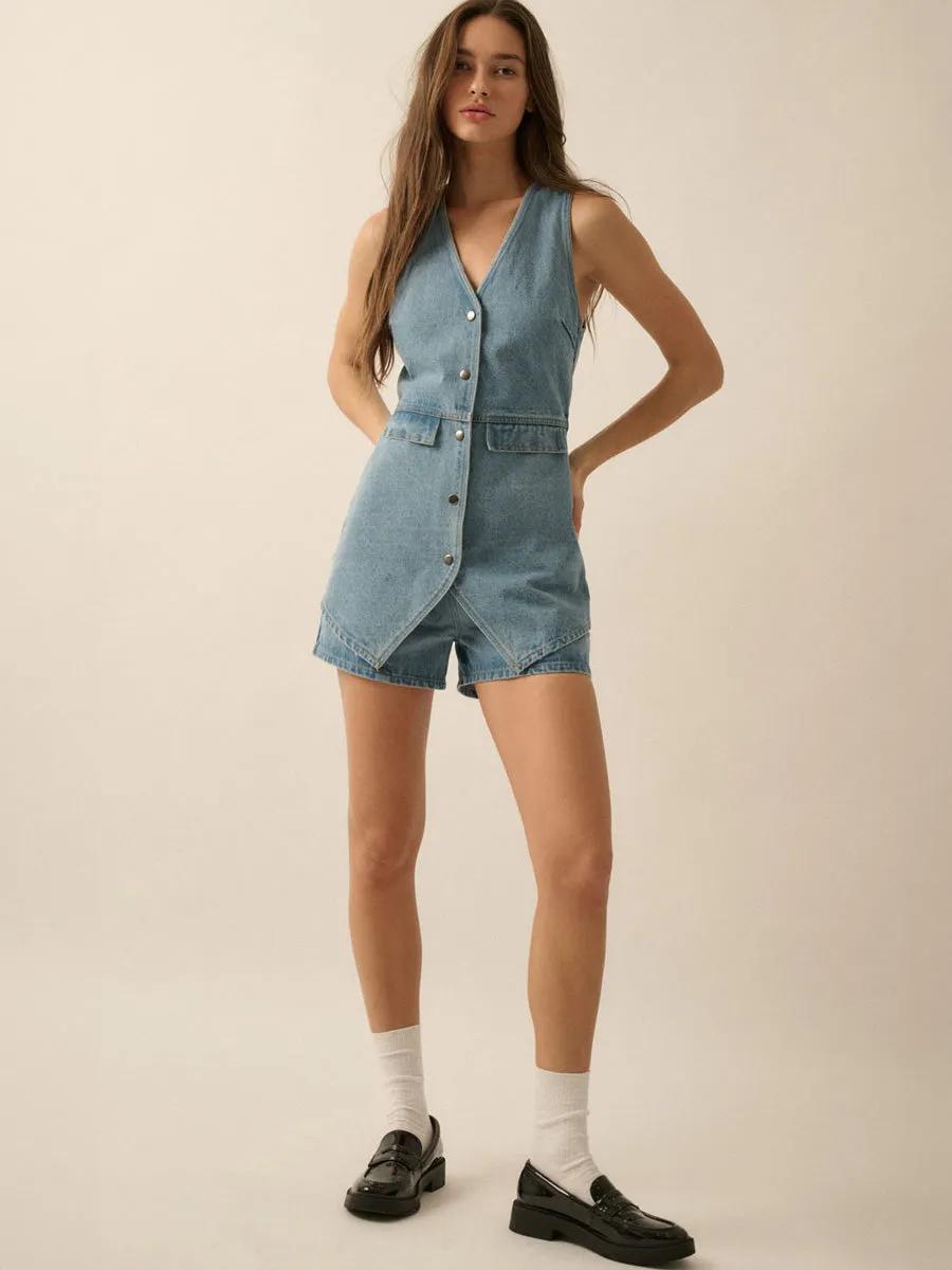 DENIM VEST SLEEVELESS ROMPER sold by OAK product image thumbnail 3