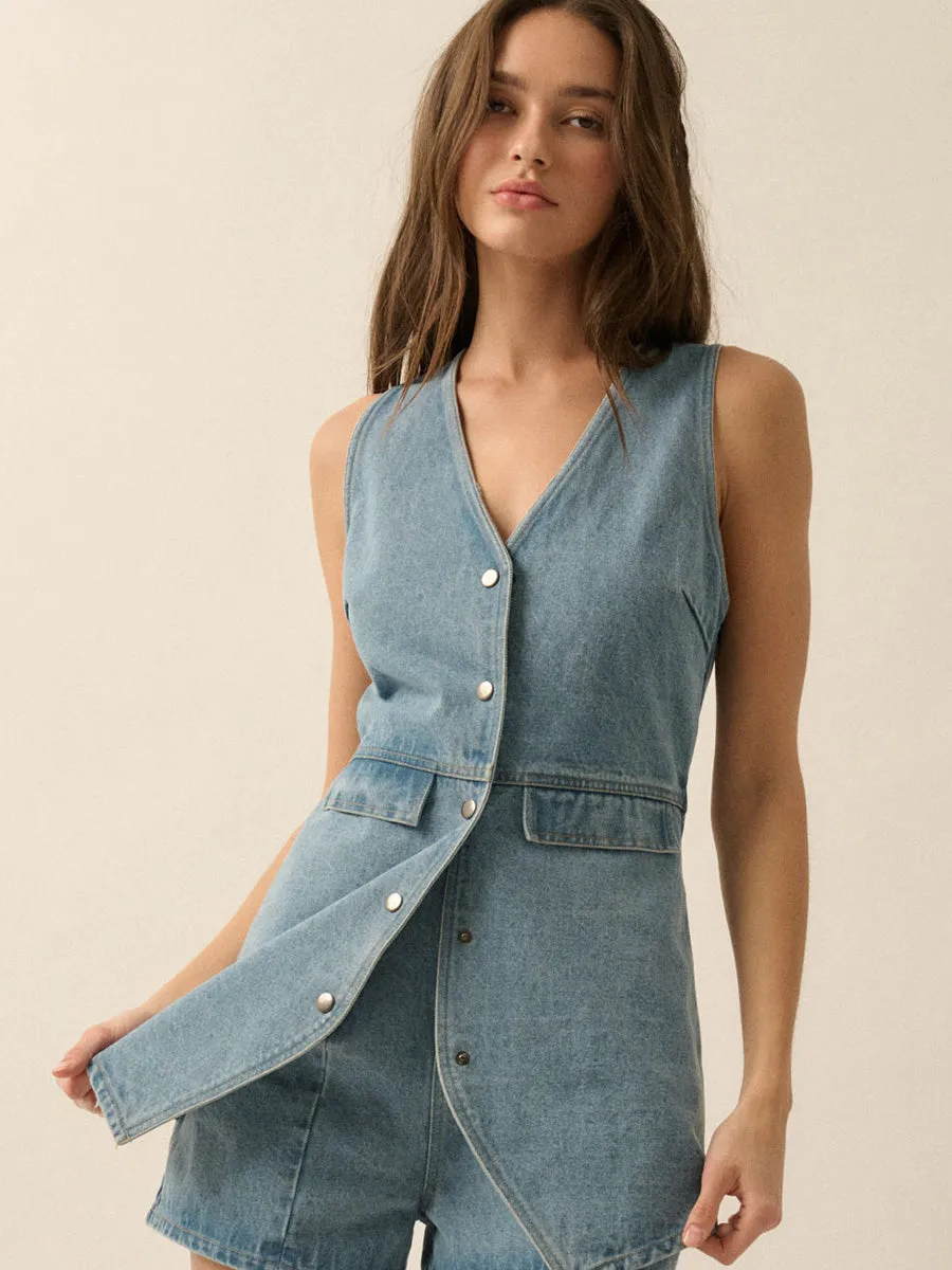 DENIM VEST SLEEVELESS ROMPER sold by OAK product image thumbnail 5