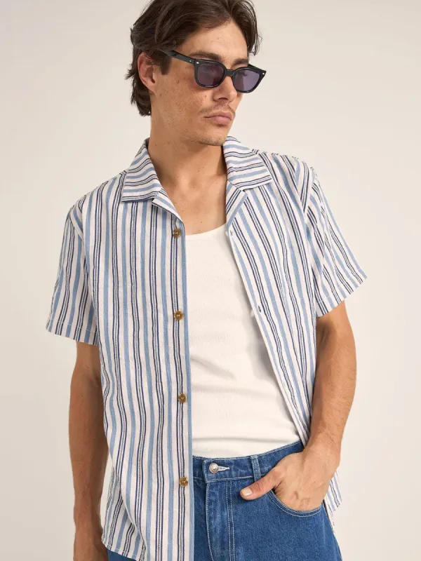 RHYTHM VACATION STRIPE SHORT-SLEEVE SHIRT - BLUE sold by OAK
