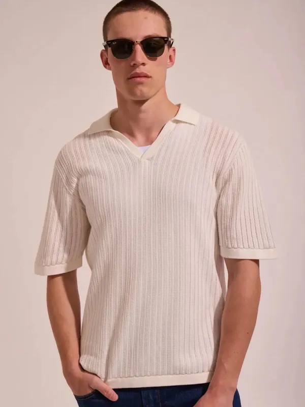 RHYTHM RELAXED KNIT SHORT-SLEEVE POLO - NATURAL sold by OAK