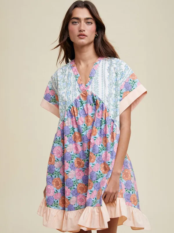 MULTI-FLORAL PRINT MINI DRESS sold by OAK