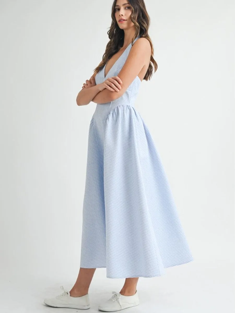 GINGHAM HALTER NECK MIDI DRESS - BLUE sold by OAK product image thumbnail 3