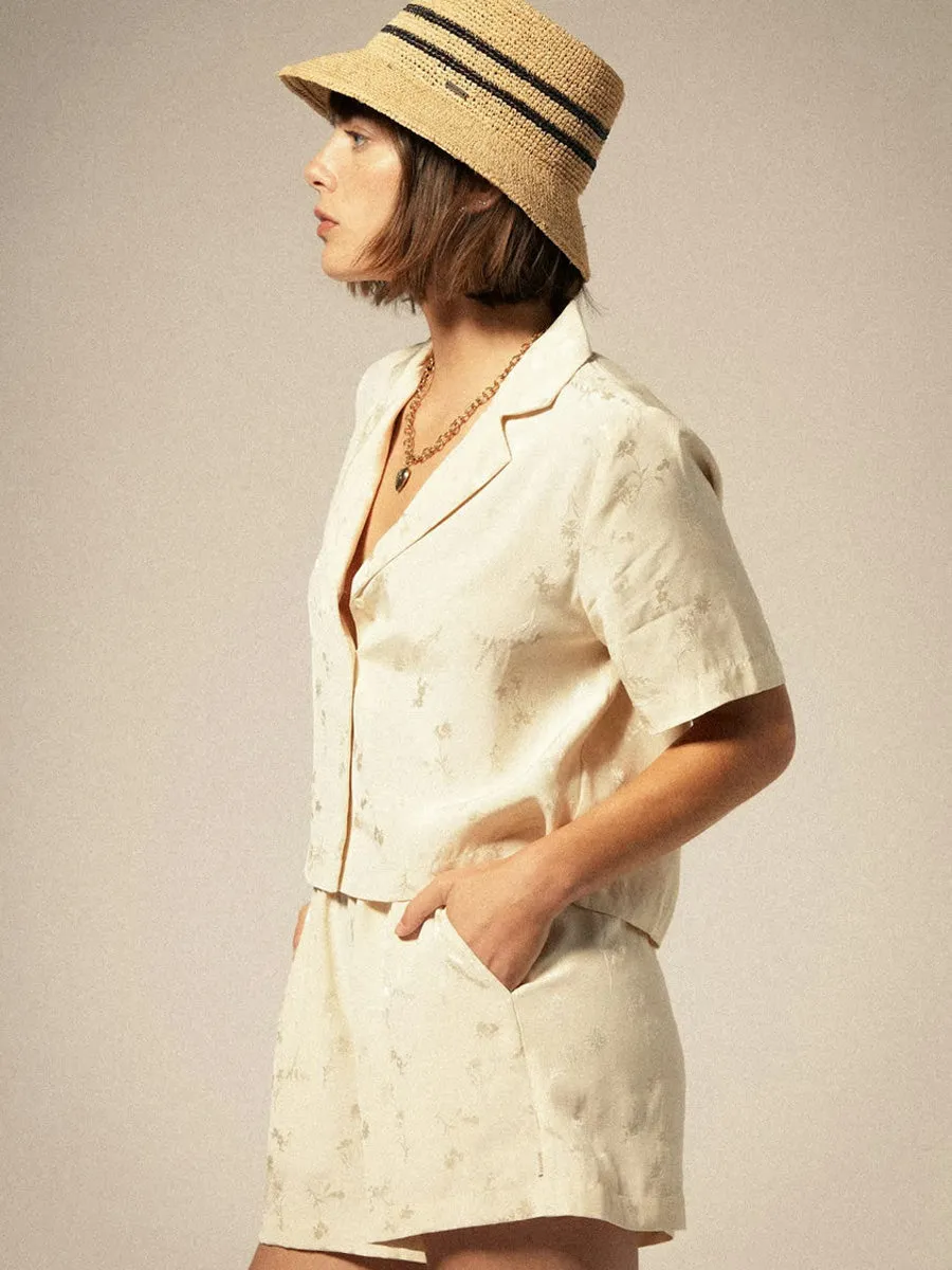 SILKY JACQUARD FLORAL SHORTS - WHITECAP sold by OAK product image thumbnail 2