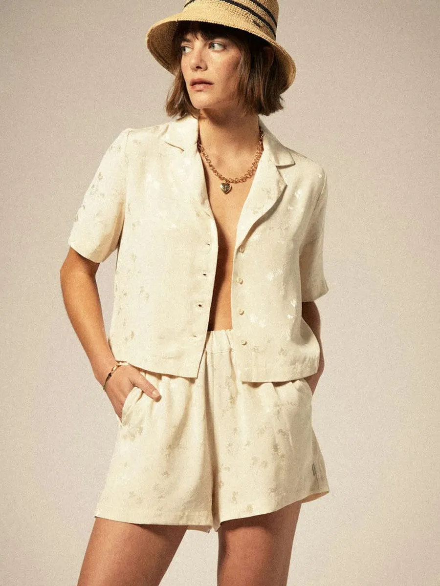 SILKY JACQUARD FLORAL SHORTS - WHITECAP sold by OAK