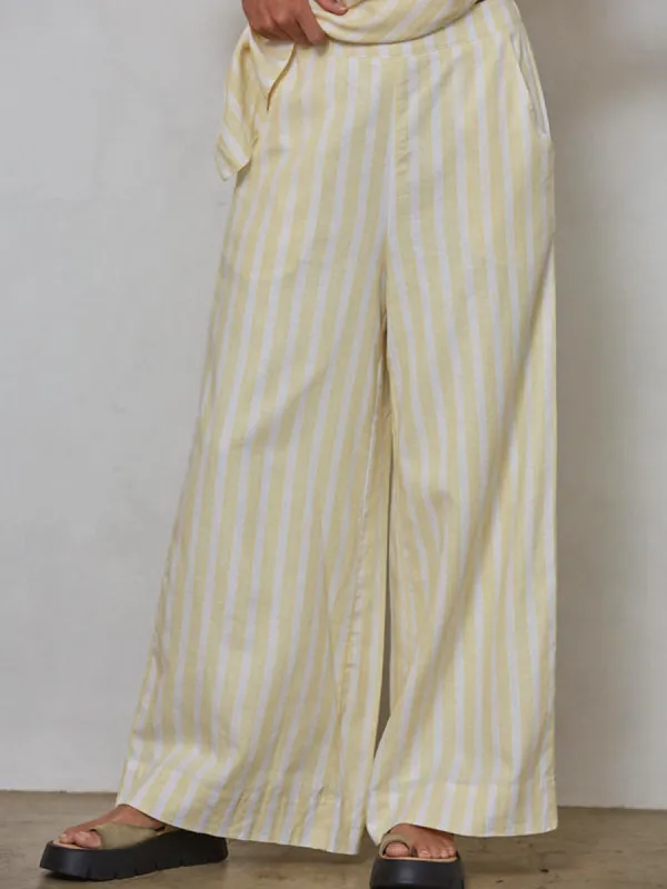 STRIPPED WIDE LEG PANT - LEMON/IVORY sold by OAK